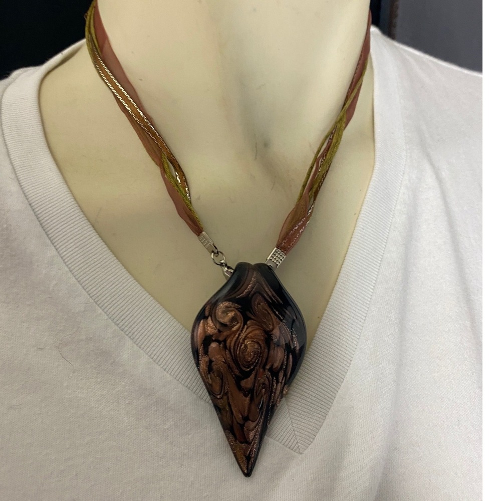 Artisan Copper‎ Swirl Pendant Necklace Leather Cord Statement Boho